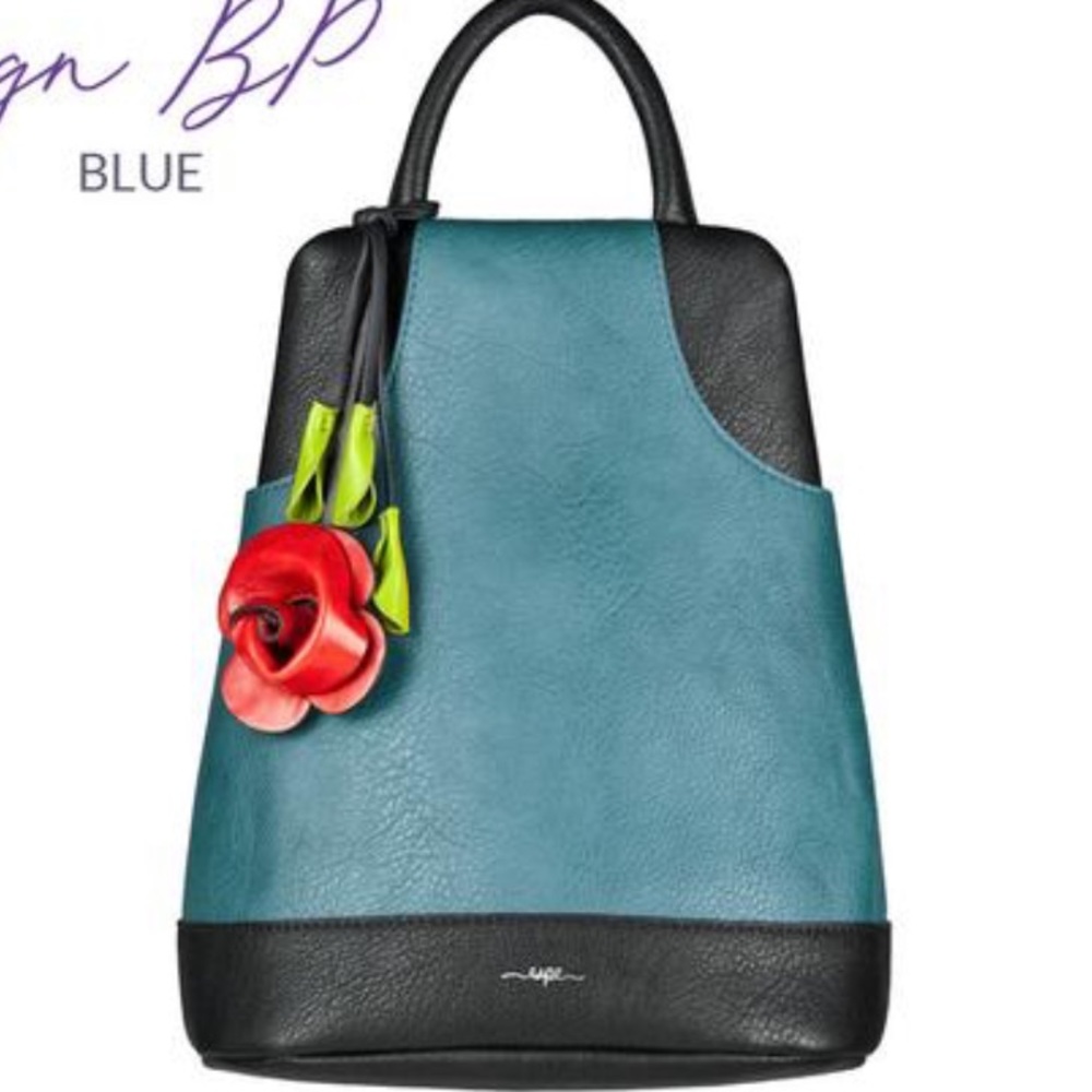 Espe Blue Bag/Backpack with Red Rose Flower Charm